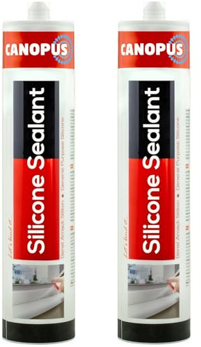 CANOPUS Waterproof Kitchen & Bathroom Acetoxy Silicone Sealant Clear Anti Mould, 2 Pack, 280gr, Suitable for Indoor and Outdoor Waterproofing and Bonding applications, Shower Sealant