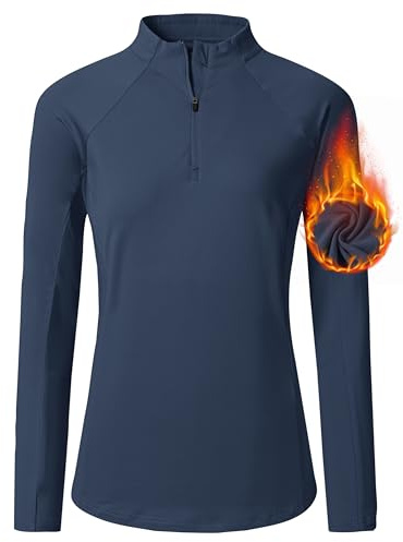 MoFiz Damen Laufshirt mit 1/4 Zip UPF 50+ Sonnenschutz Sportshirt Langarmshirt Wandern Fitness Outdoor Shirt Schnelltrocknend Leichter Activewear T-Shirt Blau M