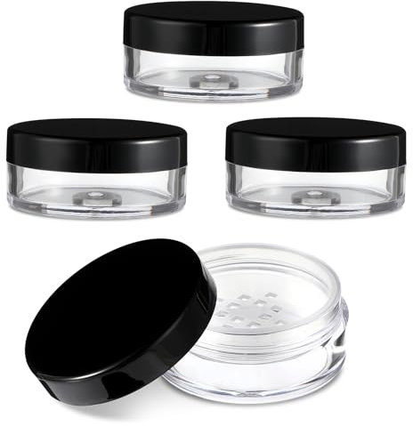 Telooco 4 Stück Puderdose Leer Loose Powder Dosen 10g Lose Puder Auslaufsicher Puderdose Leere Mini Dosen mit Deckel Leerer Transparent Behälter Kleine mit Abnehmbarem Siebdeckel Netzsieb