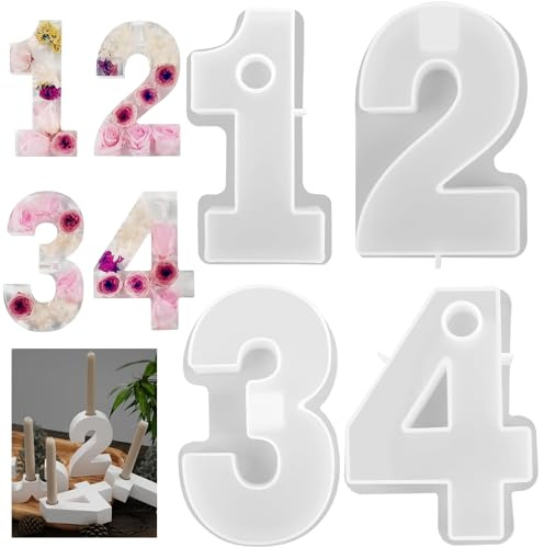 JDBlissful 4 Pcs Number 1-4 Cake Mold, Digital Cake Moulds, 1-4 Number Shape Cake Shape, Number Cake Mould, Number Cake Mould, Birthday Wedding Decoration, Insert a Candle