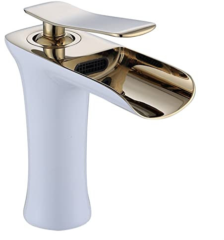 All Bronze Wasserfall Waschtischarmatur mit Warm- und Kaltwassersteuerung Einloch Badarmatur in Weiß Modernes Design für stilvolle Häuser