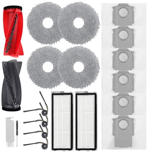 VIEWALL Qrevo S5V Zubehör für Roborock Qrevo S5V,Qrevo Edge,Qrevo Edge S5A | Qrevo Curv,Qrevo Curv S5X Staubsauger,1 Hauptbürsten,2 HEPA-Filter,6 Staubbeutel,4 Wischtücher,4 Seitenbürsten,1 Bürste