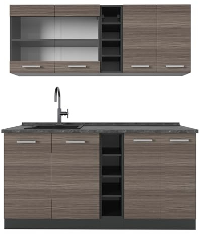 Vicco Singleküche R-Line, Edelgrau/Anthrazit, 160 cm