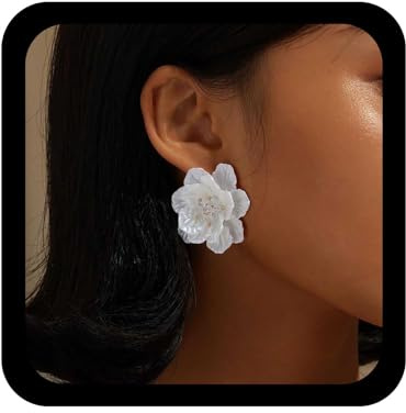 Cybche Vintage Big Pearl Flower Ohrringe weiße Blumenstollen Ohrringe Perle Blumenohrring Braut Blumenstollen Ohrring Perlen Blütenschmuck für Frauen