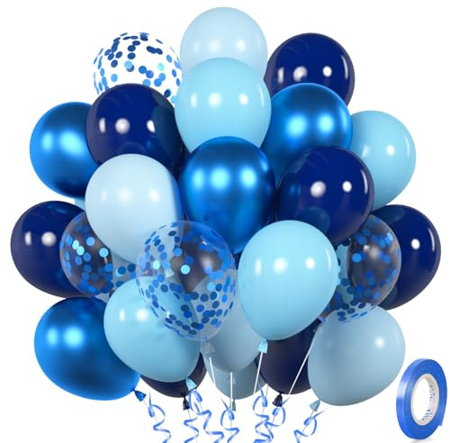 Palloncini Blu, 30 BluNavy Metallizzati, Coriandoli-Blu, Palloncino di Elio Azzurro Cielo per Ragazzo Uomo Compleanno Matrimonio Cresima Fidanzamento Baby Shower