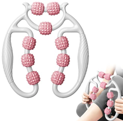 Beinmuskel Massagegerät Tiefengewebe Massage Roller mit 9 Rädern, Bein Massagegerät, 2026 Neuer Massageroller Beine, Fussmassagegerät, 360 ° Triggerpunkt-Massagerolle für Bein, Fuß, Armmassage(Rosa)