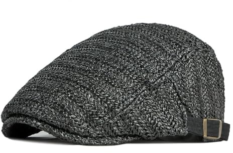 YAMEE Baskenmützen Herren Sommer Stroh Strand,Schiebermütze Herren Casual Verstellbar Atmungsaktiven,Newsboy Cap Herren Sonnenschutz,Malerhut für Damen Vintage,Beret Hut für Outdoor,Reisen