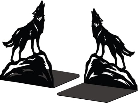 Peacoblue Buchstützen Metall,Heulender Wolf Buchstütze Dekorativ für Bücher | 1 Paar 5.3x4.3x6.4 schwere Gusseisen Buchhalter, Stabile Buchstopper für Bücherregal, Schreibtisch, Büro und Wohnraum