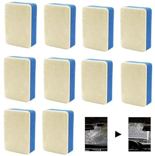 10 Stück Glas Schwamm Für Fensterreinigung, Polierpads Fürs Auto, Glasschwamm Zum Fensterputzen, Glasölfilm-Reinigungstuch, Wollfilzschwamm Windschutzscheiben-Dekontaminations-Reinigungstücher