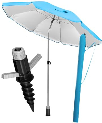 4smile Sonnenschirm Strand 3-IN-1 SET mit Bodenhülse, Ø 180 cm, Blau