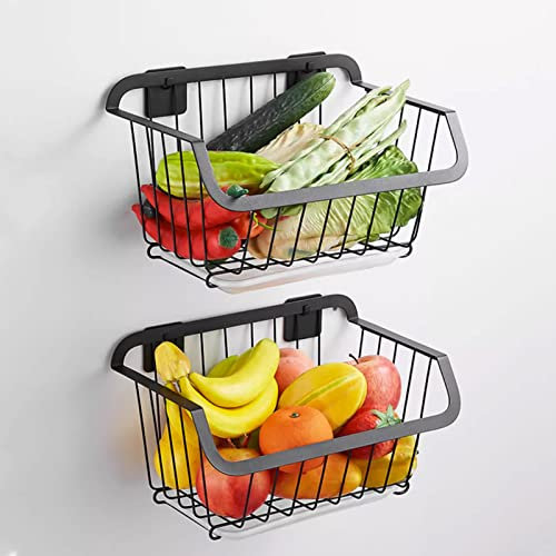 Frutero Cesta de frutas colgante Cestas de cocina de metal de 2 niveles Cestas de productos montadas en la pared de alambre, soporte de frutas desmontable for frutas, verduras, refrigerios en el hogar