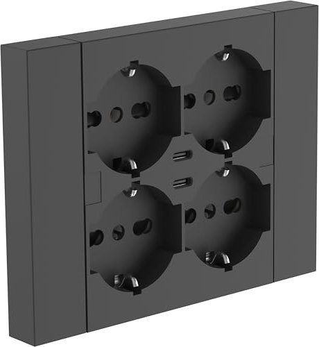 Electraline 22117 Multipresa da incasso Quadra 4 Posti Universali P40 + 2 USB-C, compatibile con tutte le scatole da incasso 3 posti (muratura o cartongesso)