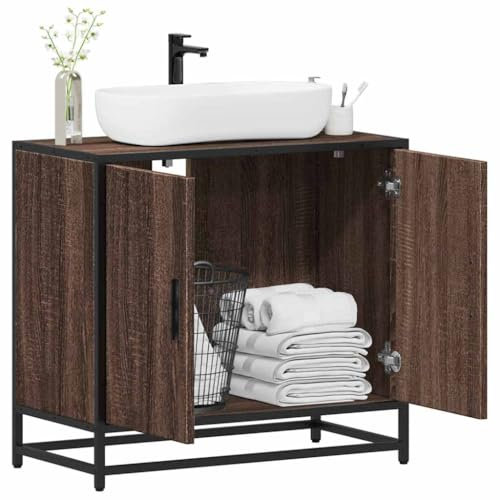 Iiaky 849268 Mobile Lavabo Bagno Rovere Marrone 65x33x60cm Legno Multistrato Mobile Sottolavabo per Bagno,Mobiletto da Bagno per Lavabi