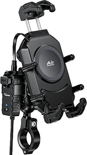Kaedear Motorcycle Smartphone Holder, Charging, Vibration Absorption, Air Mount, Integrated QI, Wireless Charging, USB Power Supply, Devil Horn QI USB/Air Mount KDR-M26A (Qi Charging / 1 Ball)