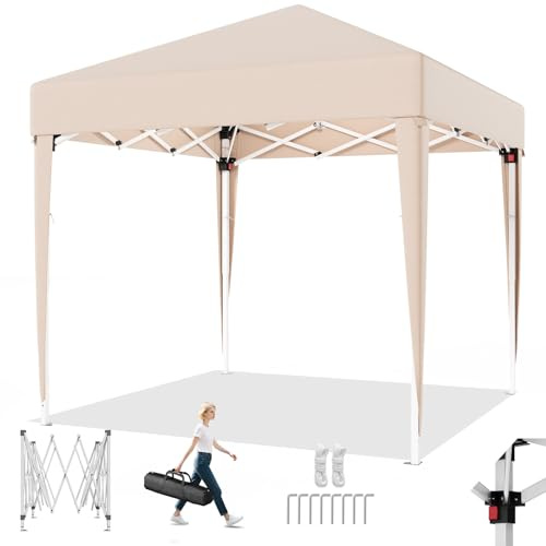 TRIUMPHKEY Pop Up Pavillion Klappbar 2x2m, Faltpavillon 2x2m UV-Schutz 50+, Pavilion 2mx2m mit Tragetasche, Höhenverstellbarer Gartenpavillon, Für Outdoor Garten Camping, Beige