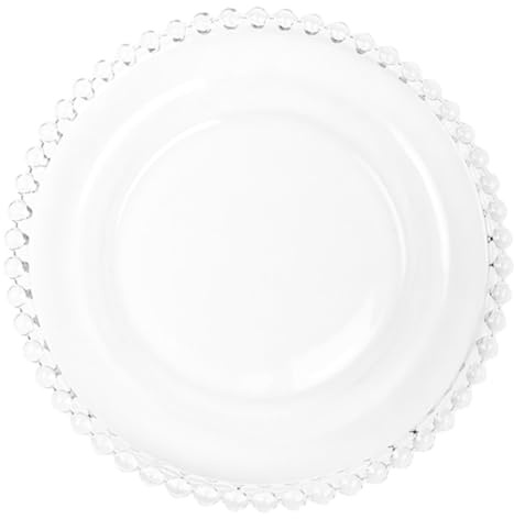 NUOBESTY Assiette à Fruits En Verre 25 Cm Bord Perlé, Plaque Alimentaire Transparente, Assiette à Salade Polyvalente, Vaisselle Élégante Pour Repas Quotidiens Et Réceptions
