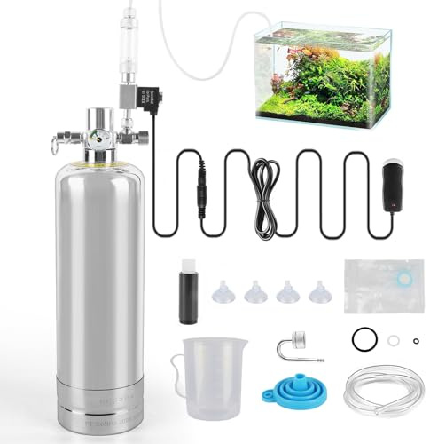 JAOGAUS 2 l CO2-system akvarium komplett set, rostfritt stål akvarium CO2-generator, CO2-flaska 2 kg, koldioxidreaktorkit, med magnetventil, diffusor, visuell bubbelräknare, för akvarieväxter