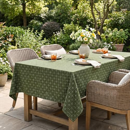 Artoid Mode Mantel Antimanchas de Mesa Rectangular Boho Verde Oliva 140x160 cm, Bordado en Cruz, Liso, Lavable, mantelería, Cocina, Vacaciones, Fiesta, decoración