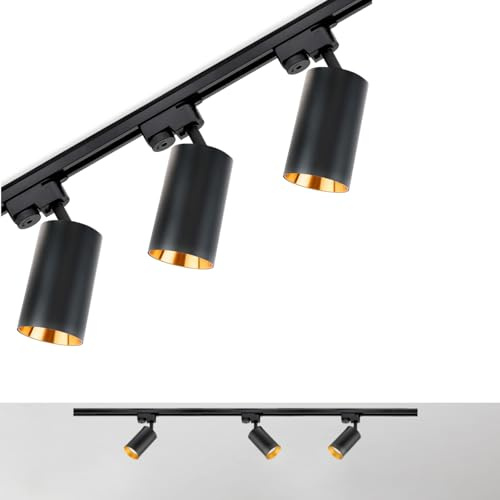 Lumiled Schienensystem Set 1m Schwarz Gold Modern GU10 3x Strahler schwenkbar Deckenschiene Deckenspot Lichtschienensystem Komplettset Deckenstrahler Spotlight Lampe Spot Stromschiene erweiterbar