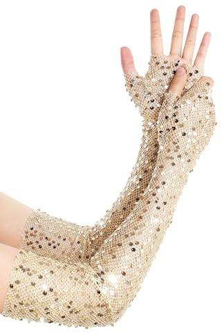 BABEYOND Lange Pailletten Handschuhe Opernhandschuhe | pailletten & mesh, leicht, atmungsaktiv, bequem, fingerlos, ideal für oper, hochzeit, weihnachten, karneval & bälle