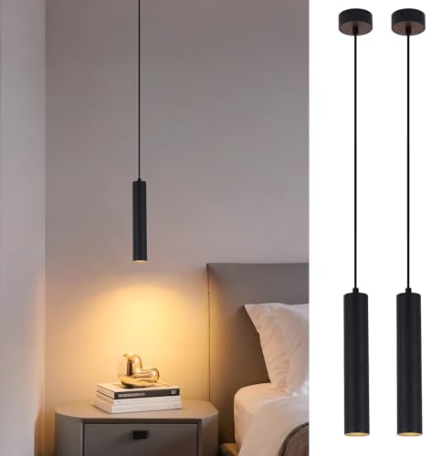 SXHZLY SXHZLYLampada a Sospensione Cilindro GU10 5W Bianco Caldo, Lampada a Sospensione Comodino Camera da Letto, lampada a sospensione moderna per cucina soggiorno ristorante (30cm 2pezzi)