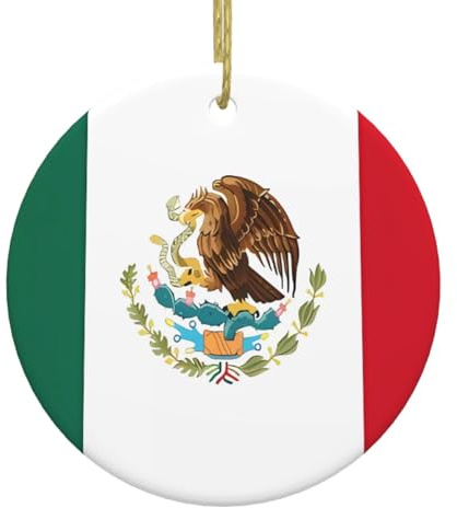 WHJDPP Drapeau du Mexique en céramique rond à suspendre - 7,4 cm - Ajoutez une atmosphère à la fête de fin d'année