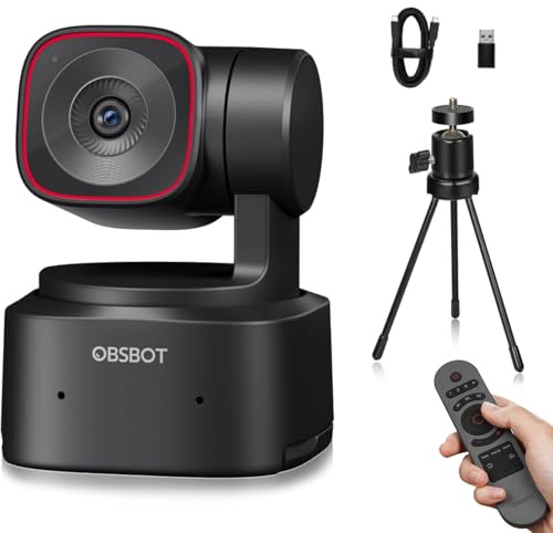 OBSBOT Tiny 2 Lite avec Trépied RC, PTZ 4K Webcam 1080P@60fps HDR, PC Caméra avec Suivi IA, micros avec réduction du Bruit IA, contrôle gestuel, Plug & Play, idéal pour Le Jeu ou Le Streaming
