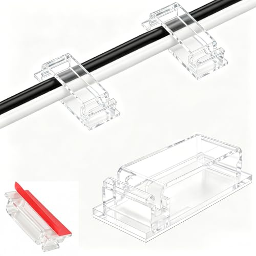 KLJ kabelhalter selbstklebend kabelmanagement 49 Pack Transparent,Anpassbar und wiederverwendbar kabelclips selbstklebend,Gilt für Schreibtisch kabelmanagement Cable Management