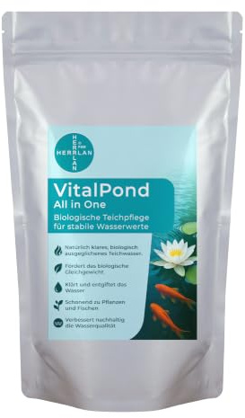 HERRLAN® VitalPond 250 g - NIE Wieder GRÜNES Wasser - CHEMIEFREI | All-in-One-Lösung zur biologischen Teichpflege für kristallklares Teichwasser - Dosierung: 0,5-2 g auf 1000 Liter