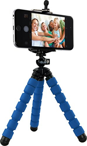 Rollei Selfie Mini Tripod - Minitrípode con Cabezal esférico giratorio 360°, adaptador para smartphone - Con pies de goma antideslizantes - Azul