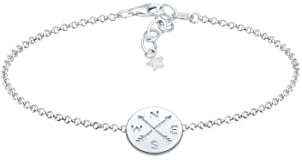Elli Damen Echtschmuck Armband Kompass Wanderlust Talisman in 925 Sterling Silber vergoldet 16 cm Länge