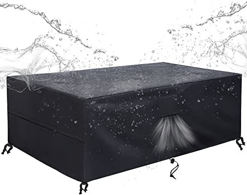 SIRUITON Coperture per Mobili da Giardino, Tessuto Oxford 420D Resistente, Impermeabile, Antivento, Anti-UV, Copertura per Tavolo Esterno con Sfiato d'Aria, rettangolare (213×132×74cm) - Nero