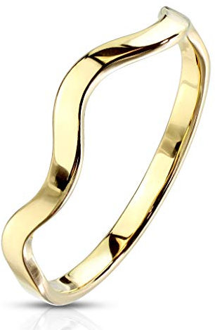 Bungsa Damenring in Wellenoptik aus 316L Edelstahl (Gold, 57 (18.1))