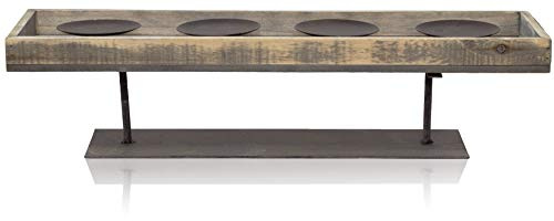 B2S BACK2SEASON Kerzenhalter mit 4 Kerzentellern für Stumpenkerzen Metall Holz Kerzenleiste Adventsgesteck eckig 1234 länglich L=55cm