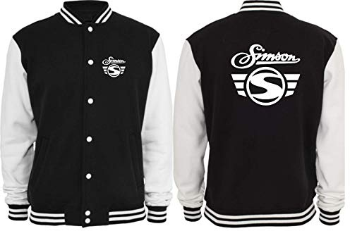 Textilhandel Hering Collegejacke - Simson Logo + Schrift (Schwarz/Weiß, S)