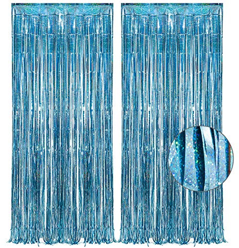 Lametta Vorhang Hellblau Glitzer - GREATRIL Luftschlangen Party Vorhänge Geburtstag Dekoration für Frozen Dance Queen Hunde Meerjungfrau Eiskönigin Unterwasserwelt Brawl Party Deko
