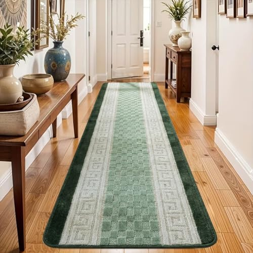 PHP Anti Slip Hallway Carpet Runner Rug, 60 x 220 cm Non-Slip Gel Back Door Runners Rug, Washable Long Enterway Anti Slip Rugs for Living Room and Hallway - Green