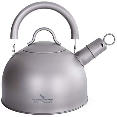 iBasingo Bouilloire à thé Sifflante en Titane de 2 L Pour Cuisinière à Gaz Cruche D'eau Ultralégère Théière Extérieure de Grande Capacité Bouteille avec Poignée Pliante et Avertisseur Sonore Ti1584AI