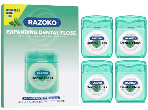 Coconut Oil Dental Floss Expanding Dental Floss (55 Yards, 4 Count) - Mint Flavor