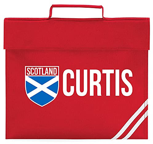 Purple Print House Boys Personalised Book Bag - Scotland Flag Badge Custom Name Book Bag - Personalised Back to School Football Soccer Gift Idea for School Boy - Cool Unique Sport Hobby, Classic Red
