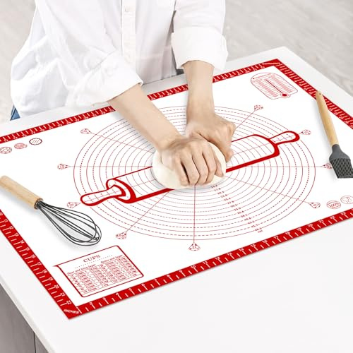 KITCHENRAKU KR Tapis de cuisson en silicone extra large 80 x 60 cm Taille tapis anti-adhésif avec mesure Tapis de cuisson pour four, tapis à dérouler pour pâte fondant pâtisserie Rouge