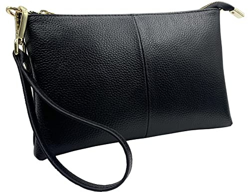 Beurlike Leather Wristlet Wallet Clutch Purses For Women Small Crossbody Phone Bags (Black)