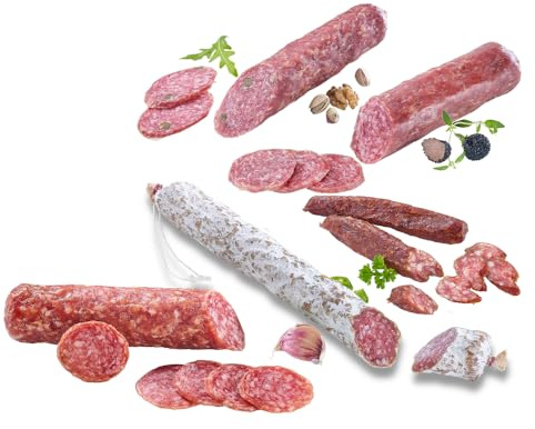 Almgourmet - Wurstspezialitäten mit 5 Produkten (845g) - Südtiroler Salamis und Wurzen - u.a. Trüffelsalami und scharfe Wurzen