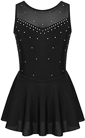 JEATHA Mädchen Glänzend Strass Eiskunstlauf Kleid Tanzkleid Ärmellos Ballettkleid Tüllkleid Rollschuh Sakter Kleider Ballett Trikot Tanzkleidung