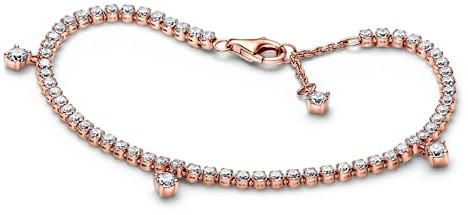 PANDORA Timeless Tennisarmband, funkelnde Tropfen, 14-karätig Roségold-vergoldet, mit klarem Cubic Zirkonia