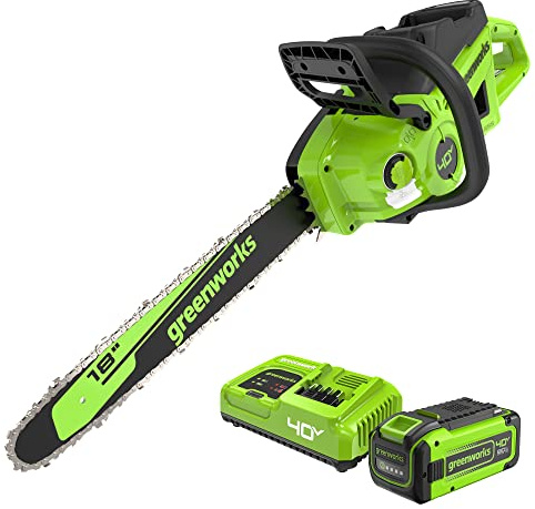 Greenworks 40V 18 Brushless Cordless Chainsaw (Great for Tree Felling, Limbing, Pruning, and Firewood), 8.0Ah Battery and Rapid Charger Included