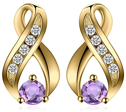 JewelryPalace Pendientes de Tuerca Nudo Mujer Plata con Amatista Púrpura Natural, Pendientes Infinito Plata de Ley 925 Oro 14k con Circonitas, Pendientes Niña con Piedra Preciosa, Joyas Mujer