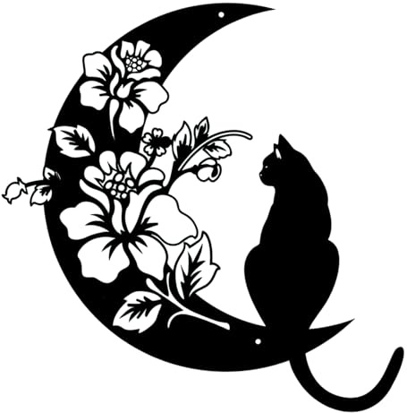 Katze silhouette Wanddeko Metall Schwarzer,Haus Garten Deko,Mimalistische wanddekoration wandbilder Wandkunst Hängende Dekoration 30×30 CM (D)