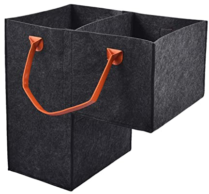 MZSYLK Treppenkorb mit Griffen, Faltbarer L-Form Treppenorganizer Korb Filz Treppenaufbewahrungstasche Großer Treppenordentlicher Korb Mülleimer für Wäsche, Spielzeug, Haushaltsgegenstände (schwarz)