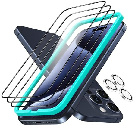 ESR Armorite Verre Trempé pour iPhone 15 Pro avec Caméra Protecteur,Contenir 3 Protection écran et 1 Protection Objectif Caméra Individuel, Protection Militaire, Anti Rayures